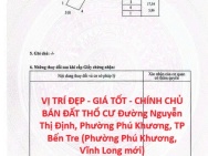 VỊ TRÍ ĐẸP - GIÁ TỐT - CHÍNH CHỦ BÁN ĐẤT THỔ CƯ Đường Nguyễn Thị