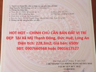 HOT HOT – CHÍNH CHỦ CẦN BÁN ĐẤT VỊ TRÍ ĐẸP  TẠI Xã Mỹ Thạnh Đông,