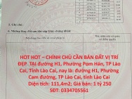HOT HOT – CHÍNH CHỦ CẦN BÁN ĐẤT VỊ TRÍ ĐẸP  TẠI đường H1, Phường