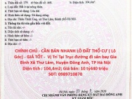 CHÍNH CHỦ - CẦN BÁN NHANH LÔ ĐẤT THỔ CƯ ( Lô Góc) - GIÁ TỐT -  Vị