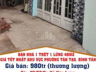 BÁN NHÀ 1 TRÊT 1 LỬNG 48M2 GIÁ TỐT NHẤT KHU VỰC PHƯỜNG TÂN TẠO,