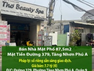 Bán Nhà Mặt Phố 87,5m2 Mặt Tiền Đường 379, Tăng Nhơn Phú A