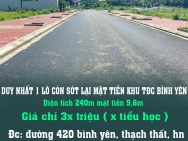 DUY NHẤT 1 LÔ CÒN SÓT LẠI MẶT TIỀN KHU TĐC BÌNH YÊN