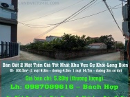 Bán Đất 2 Mặt Tiền Giá Tốt Nhất Khu Vực Cự Khối-Long Biên