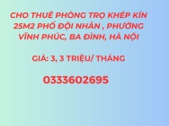 Cho thuê phòng trọ 25m2 khép kín, sạch sẽ, ngõ oto đỗ cửa phố Đội