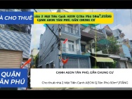 Cho thuê nhà 2 Mặt Tiền Cạnh AEON Q.Tân Phú 50m²,3TẦNG, 14Triệu