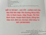 ĐẤT VỊ TRÍ ĐẸP – GIÁ TỐT - CHÍNH CHỦ Cần Bán Đất Nền Mặt Tiền Đường