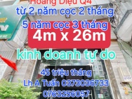 NHÀ THUÊ NGUYÊN CĂN  MẶT TIỀN KINH DOANH TỰ DO 
 NGANG 4 X 26