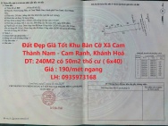 Đất Đẹp Giá Tốt Khu Bàn Cờ Xã Cam Thành Nam - Cam Ranh, Khánh Hoà