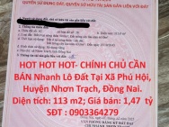 HOT HOT HOT- CHÍNH CHỦ CẦN BÁN Nhanh Lô Đất Tại Xã Phú Hội, Huyện
