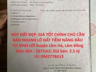 HOT ĐẤT ĐẸP- GIÁ TỐT CHÍNH CHỦ CẦN BÁN NHANH LÔ ĐẤT TIỀM NĂNG ĐẦU