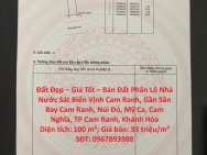 Đất Đẹp – Giá Tốt – Bán Đất Phân Lô Nhà Nước Sát Biển Vịnh Cam
