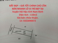 ĐẤT ĐẸP – GIÁ TỐT CHÍNH CHỦ CẦN BÁN NHANH LÔ VỊ TRÍ ĐẸP TẠI huyện