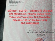 ĐẤT ĐẸP – GIÁ TỐT – CHÍNH CHỦ CẦN BÁN ĐẤT MBQH 6194, Phường Quảng