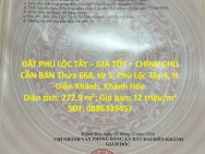 ĐẤT PHÚ LỘC TÂY – GIÁ TỐT – CHÍNH CHỦ CẦN BÁN Thửa 668, tờ 5, Phú